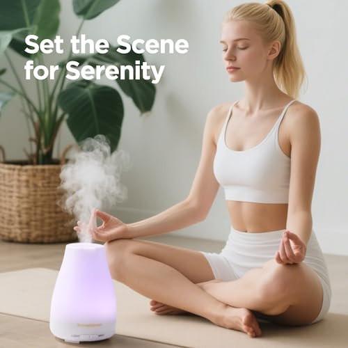 InnoGear Essential Oil Diffuser, Ultrasonic Diffusers for Home Aromatherapy Humidifier for Bedroom Room 7 Colors LED 2 Mist Mode Auto Off, Basic White - görsel 7