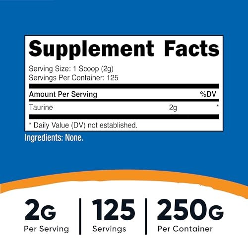 Nutricost Taurine Powder 250 Grams - 125 – Versatile Use: Unflavored powder can be mixed with water, juice, or – Image 4