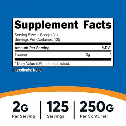 Nutricost Taurine Powder 250 Grams - 125 – Versatile Use: Unflavored powder can be mixed with water, juice, or – Image 4