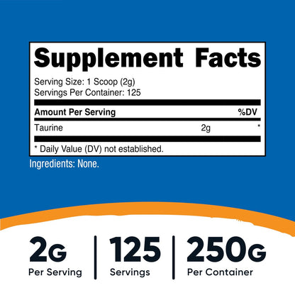 Nutricost Taurine Powder 250 Grams - 125 – Pure and Simple: Made with only taurine, no additives, fillers, or – Image 3