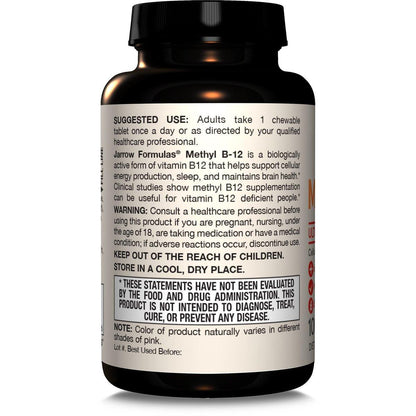 Jarrow Formulas Methyl Vitamin B12 2500 mcg, 100 Chewable Tablets, Tropical Flavored- Bioactive B12 Vitamin - Supports Cellular Energy Production, Brain Health & Metabolism - 100 Servings