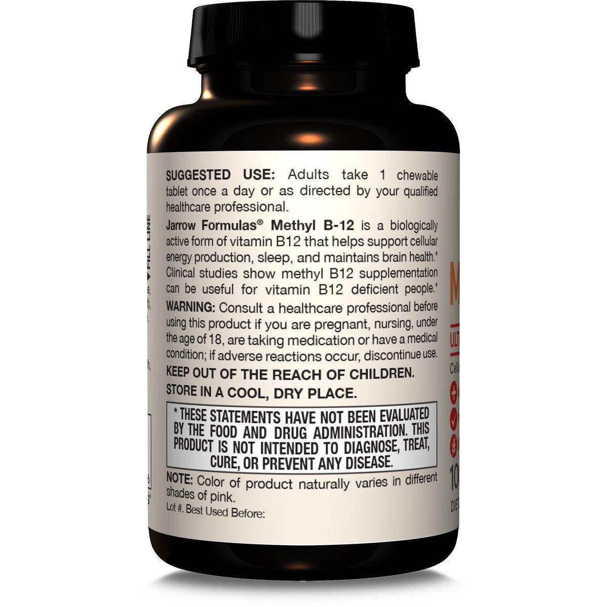 Jarrow Formulas Methyl Vitamin B12 2500 mcg, 100 Chewable Tablets, Tropical Flavored- Bioactive B12 Vitamin - Supports Cellular Energy Production, Brain Health & Metabolism - 100 Servings - görsel 8