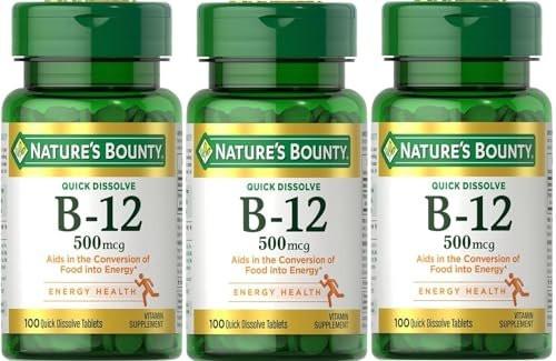 Nature's Bounty B-12 Quick Dissolve Tablets 500 Mcg, 300 Tablets (3 X 100 Count Bottles) - görsel 1