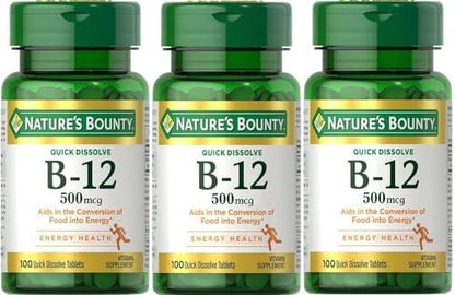 Nature's Bounty B-12 Quick Dissolve Tablets 500 Mcg, 300 Tablets (3 X 100 Count Bottles)