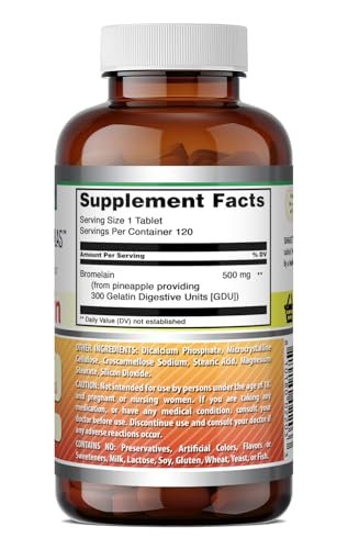 Amazing Formulas Bromelain 500 Mg (300 GDU) | Tablets Supplement | Non-GMO | Gluten-Free | Made in USA (1 Pack | 120 Count)