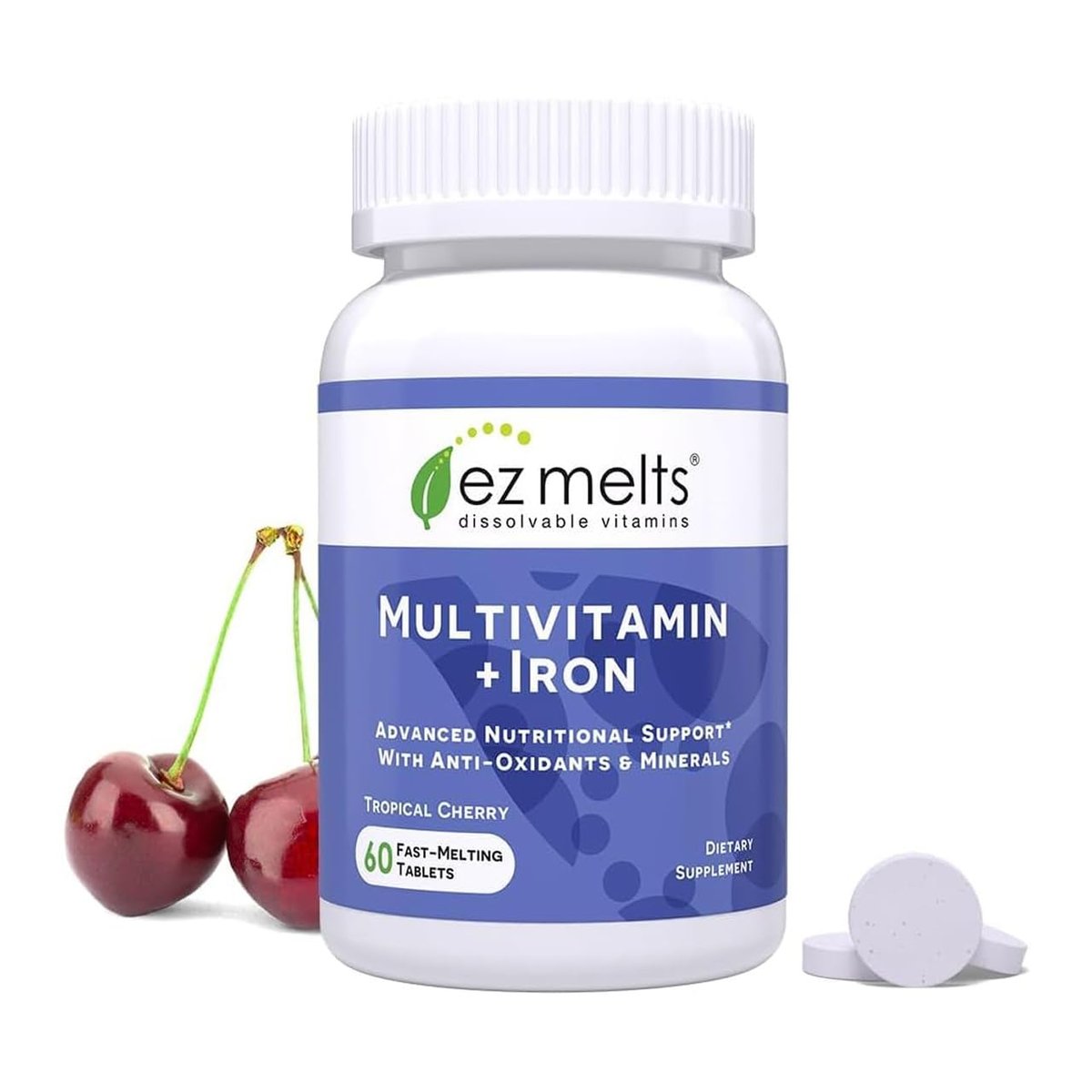 EZ Melts Multivitamin + Iron - Daily Multivitamin for Women & Men - Supports Healthy Energy Levels & Antioxidant Protection - Non-GMO & Vegan - Tropical Cherry - 60 Dissolvable Tablets (30 Servings) - görsel 11