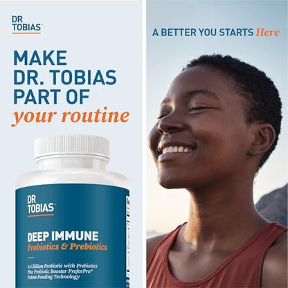 Dr. Tobias Deep Immune Probiotics & Prebiotics - Dual Action Digestion & Immune Support with PreforPro Prebiotics & Delayed Release Spore Forming Probiotics for Women & Men - 60 Capsules (30 Servings)