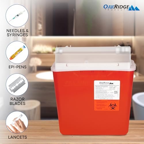 Oakridge Products Sharps Container for Home Use and Professional 5 Quart (3-Pack), Biohazard Needle and Syringe Disposal, Mailbox Style Lid, CDC Certified - görsel 7