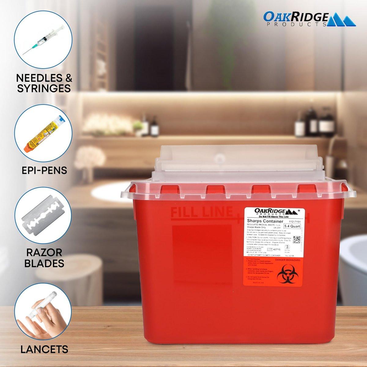 Oakridge Products Transparent Sharps Container for Home Use and Professional 5.4 Quart (1-Pack), Touchless Biohazard Needle and Syringe Disposal, Rotating Lid, CDC Certified - görsel 6