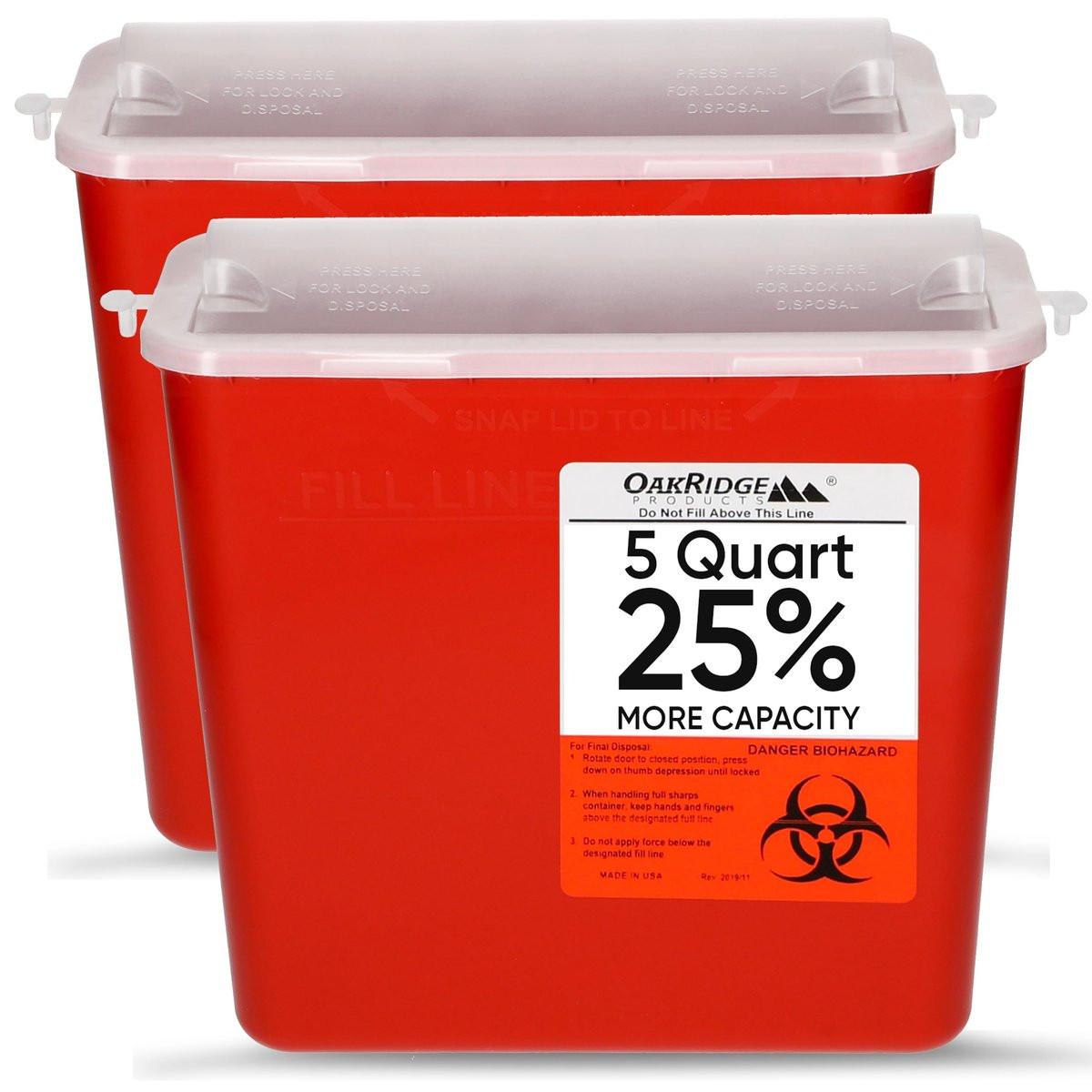 Oakridge Products Sharps Container for Home Use and Professional 5 Quart (2-Pack), Biohazard Needle and Syringe Disposal, Horizontal Drop Style Lid with Levers, CDC Certified - görsel 11