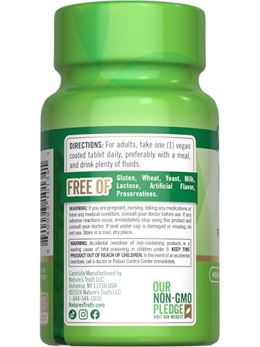 Nature's Truth Iron Supplement | 65mg | 120 Tablets | 325mg Ferrous Sulfate | Non-GMO & Gluten Free Pills