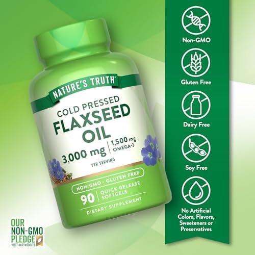 Nature's Truth Flaxseed Oil Softgels | 90 Count | Cold Pressed, Non-GMO & Gluten Free Supplement - görsel 6