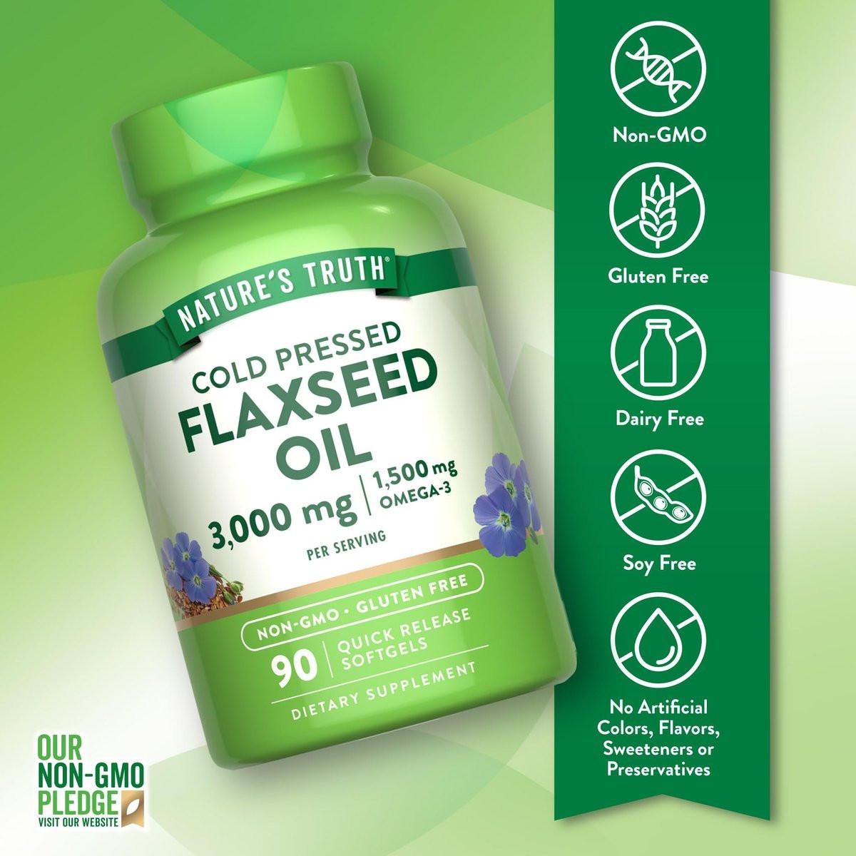 Nature's Truth Flaxseed Oil Softgels | 90 Count | Cold Pressed, Non-GMO & Gluten Free Supplement - görsel 5