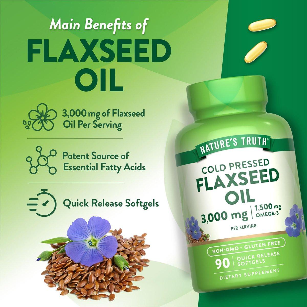 Nature's Truth Flaxseed Oil Softgels | 90 Count | Cold Pressed, Non-GMO & Gluten Free Supplement - görsel 9