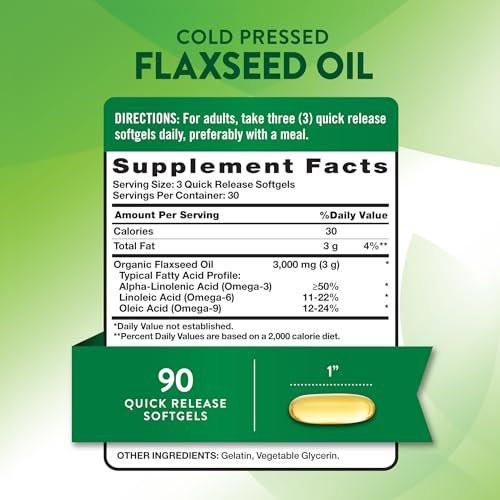 Nature's Truth Flaxseed Oil Softgels | 90 Count | Cold Pressed, Non-GMO & Gluten Free Supplement - görsel 4