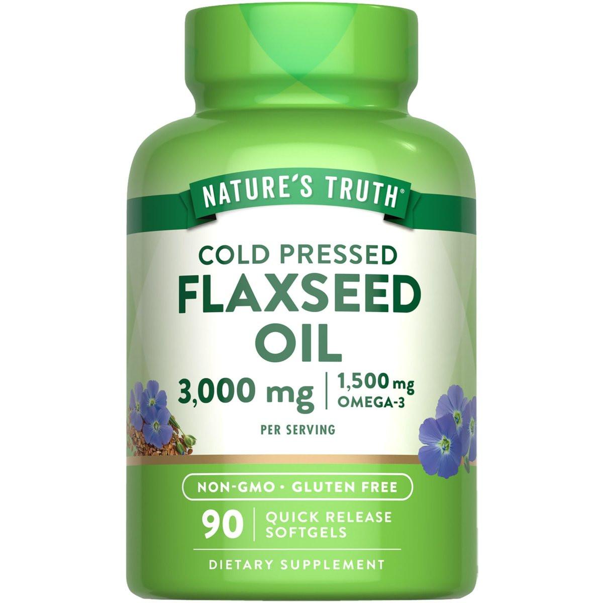 Nature's Truth Flaxseed Oil Softgels | 90 Count | Cold Pressed, Non-GMO & Gluten Free Supplement - görsel 1
