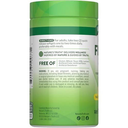 Nature's Truth Fish Oil 2400mg | 120 Quick Release Softgels | 720 mg Omega 3 | Burpless Lemon Flavor Pills | Non-GMO & Gluten Free Supplement