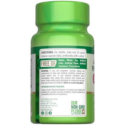 Nature's Truth Probiotics Capsules | 3 Billion CFU | 60 Count | for Men and Women | 14 Strains | Non-GMO & Gluten Free Supplement