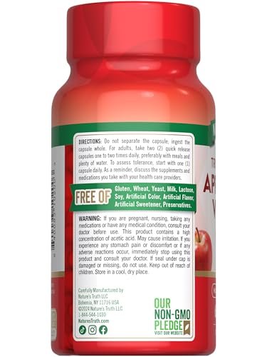 Nature's Truth Apple Cider Vinegar Capsules | 1200mg | Quick Release Pills | Non-GMO & Gluten Free Supplement