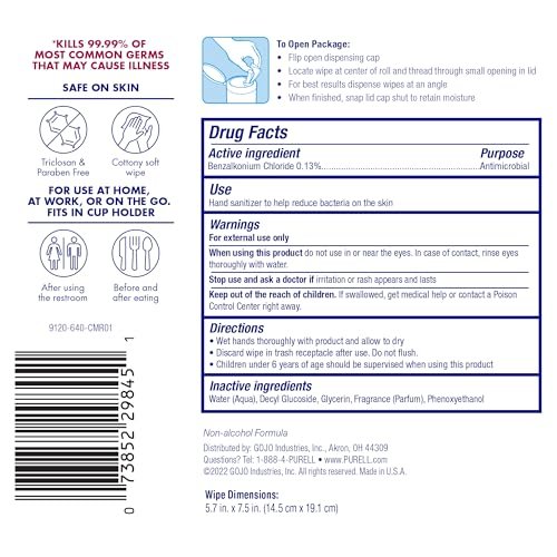 Purell Hand Sanitizing Wipes, Clean – Gentle on Skin: Alcohol-free and enriched with moisturizers, the wipes are – Image 3