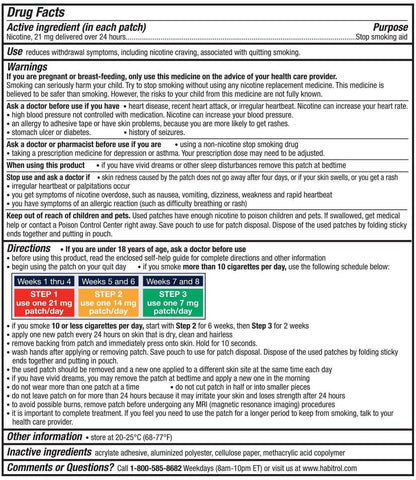 Habitrol Nicotine Transdermal System Patch | Stop Smoking Aid | Step 1 (21 mg) | 7 Patches (1 Week Kit) | Packaging May Vary
