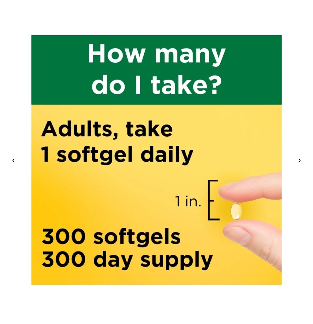 Vitamin D3, 300 Softgels, Vitamin D 1000 IU (25 mcg) Helps Support Immune Health, Strong Bones and Teeth, & Muscle Function, 125% of the Daily Value for Vitamin D in Only One Daily Softgel - görsel 4