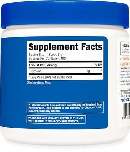 Nutricost L-Tyrosine Powder 100 Grams (100 Servings) - 1G per Serving