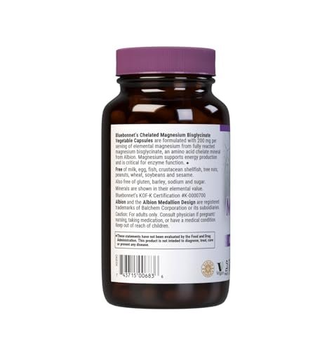 Bluebonnet Nutrition Albion Chelated – High Potency: Each vegetable capsule delivers 200 mg of elemental magnesium – Image 1