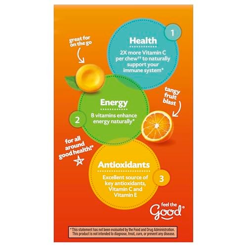 Emergen-C Chewable Vitamin C 1000mg, With B Vitamins And Antioxidants Tablet (40 Count, Orange Blast Flavor), Dietary Supplement - görsel 18