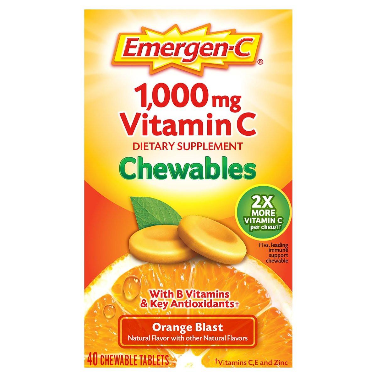 Emergen-C Chewable Vitamin C 1000mg, With B Vitamins And Antioxidants Tablet (40 Count, Orange Blast Flavor), Dietary Supplement - görsel 1