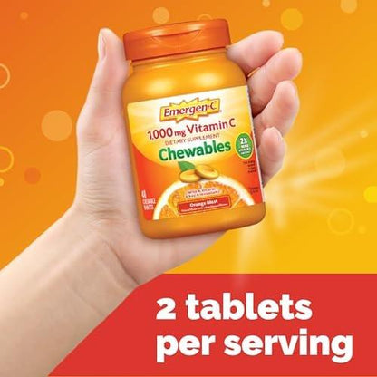 Emergen-C Chewable Vitamin C 1000mg, With B Vitamins And Antioxidants Tablet (40 Count, Orange Blast Flavor), Dietary Supplement