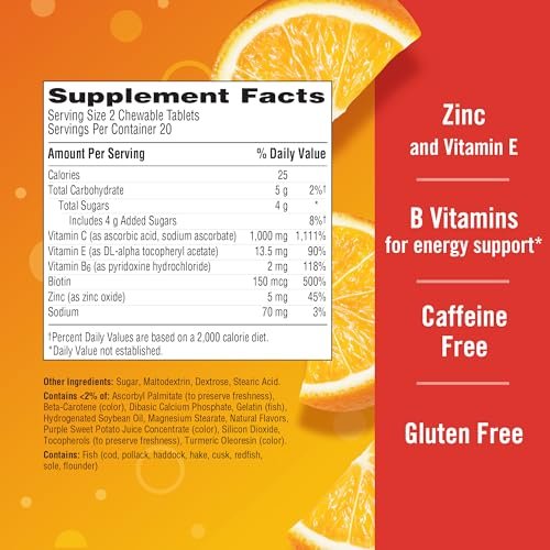 Emergen-C Chewable Vitamin C 1000mg, With B Vitamins And Antioxidants Tablet (40 Count, Orange Blast Flavor), Dietary Supplement - görsel 14
