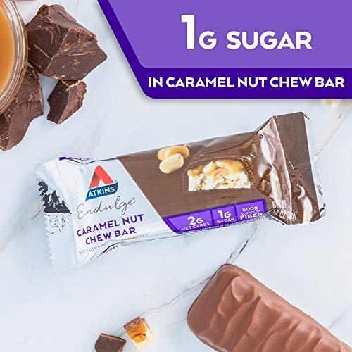 Atkins Endulge Caramel Nut Chew Bar, Low Sugar Snack, Dessert Bar, High Fiber Bar 1g Sugar, 10 Count - görsel 6