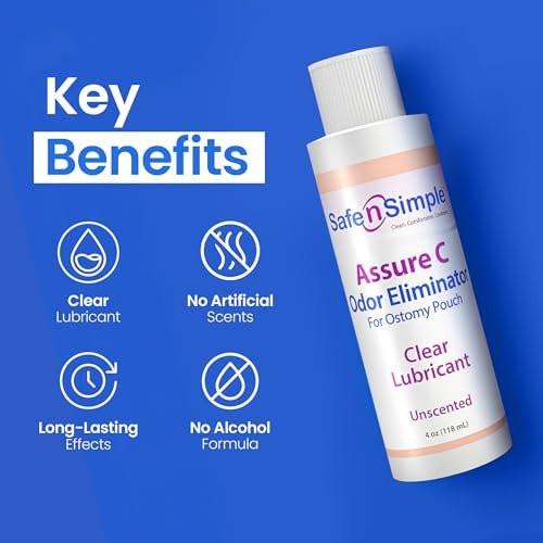 Safe n' Simple Assure C - Clear Lubricating Ostomy Pouch Deodorant - Colostomy Bag Odor Eliminator - Colostomy Deodorizer Lubricant - 8 Fluid Ounce Drops - görsel 1