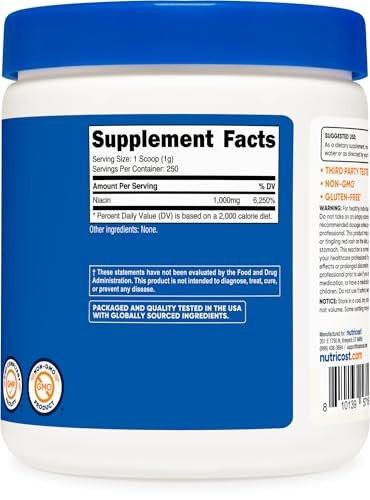 Nutricost Niacin Vitamin B3 Powder 250 Grams - 1G Per Serving - Vitamin B3 (Niacin) Powder - May Cause Flush
