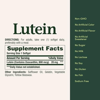 Nature's Bounty Lutein Pills, Eye Health Supplements and Vitamins, Support Vision Health, 20 mg, 40 Softgels