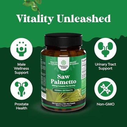 Extra Strength Saw Palmetto Extract - Advanced Herbal Complex for Hair Health and Urinary Support with Plant Sterols & Flavonoids - Potent Herbal Supplement with 500mg per Serving - 100 Count