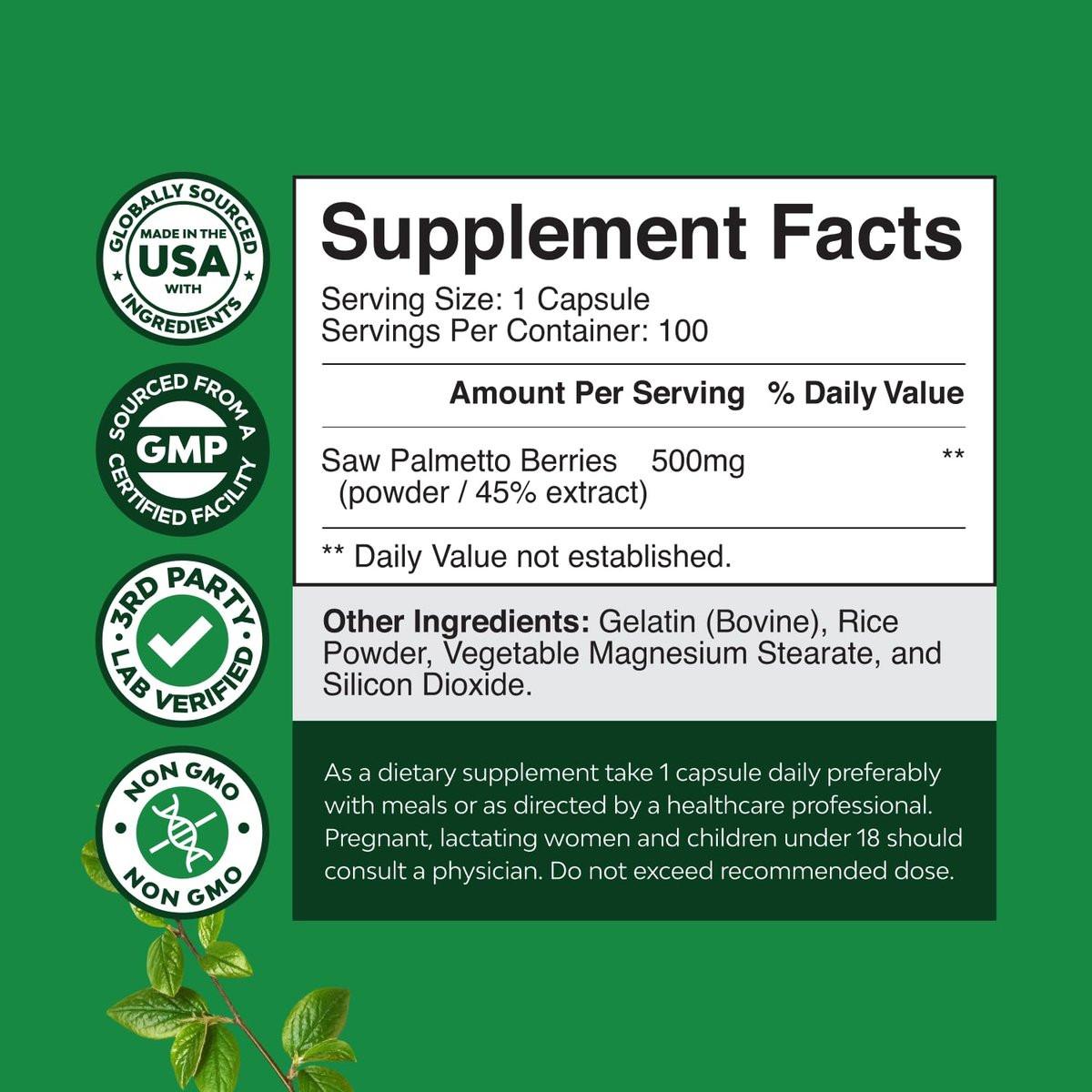 Extra Strength Saw Palmetto Extract - Advanced Herbal Complex for Hair Health and Urinary Support with Plant Sterols & Flavonoids - Potent Herbal Supplement with 500mg per Serving - 100 Count - görsel 15