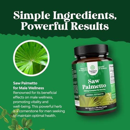 Extra Strength Saw Palmetto Extract - Advanced Herbal Complex for Hair Health and Urinary Support with Plant Sterols & Flavonoids - Potent Herbal Supplement with 500mg per Serving - 100 Count