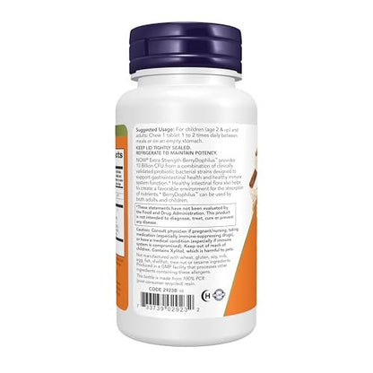 NOW Foods Supplements, BerryDophilus™, Developed for Adults & Children with 10 Probiotic Strains, Extra Strength, Strain Verified, 50 Chewables