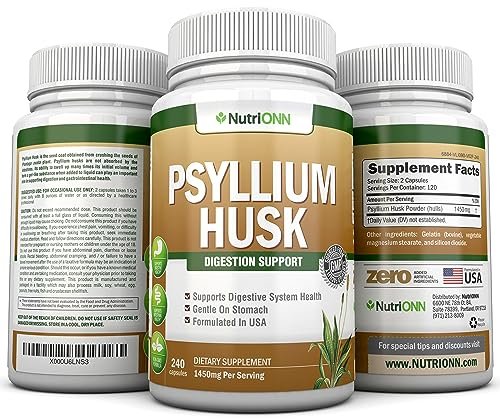 NutriONN PSYLLIUM Husk Capsules - 1450mg Per Serving - 240 Capsules - Double Strength - Premium Psyllium Fiber Supplement - Great for Digestion and Regularity - 100% Natural Soluble Fiber - görsel 15
