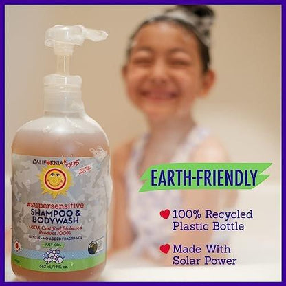 California Kids Shampoo + Body Wash | Super Sensitive Unscented | Gentle Skin Care for Kids + Teens | 100% Plant-Based | Hypoallergenic | 8.5 oz