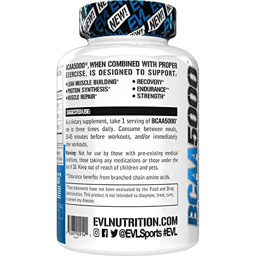 BCAAs Amino Acids Supplement for Men - EVL 2:1:1 5g BCAA Capsules for Post Workout Recovery and Lean Muscle Builder for Men - BCAA5000 Branched Chain Amino Acids Nutritional Supplement - 30 Servings - görsel 2