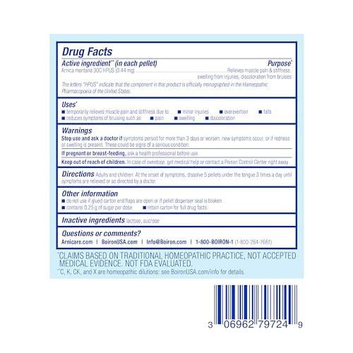 Boiron Arnica Montana 30C Homeopathic Medicine for Relief from Muscle Pain, Muscle Stiffness, Swelling from Injury, and Discoloration from Bruises - 3 Count (240 Pellets) - görsel 8
