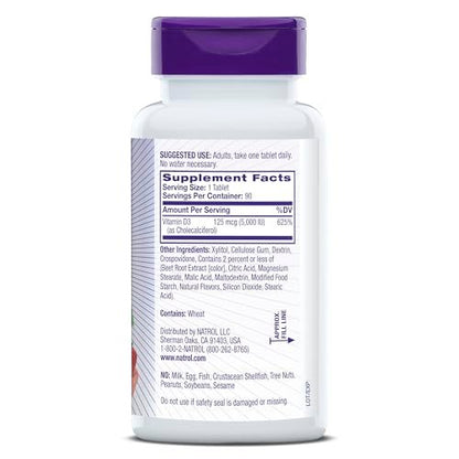 Natrol Fast Dissolve Vitamin D3 5,000 IU – 90 Tablets, 90-Day Supply for Bone & Joint Health