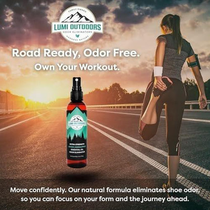 Lumi Outdoors Natural Shoe Deodorizer Spray (700+ Sprays) - Odor Eliminator for Smelly Shoes, Sneakers, Boots, Cleats & Foot Odor - Essential Oil Formula, Lemon Eucalyptus