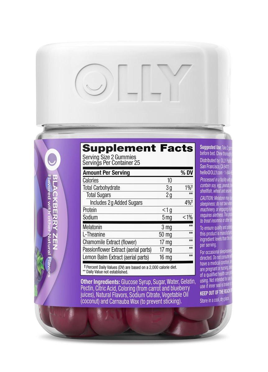 OLLY Sleep Gummy, Sleep Support Supplement, 3 mg Melatonin, L-Theanine, Chamomile and Lemon Balm Extracts, Blackberry Zen Flavor, 35 Day Supply - 70 Count - görsel 6