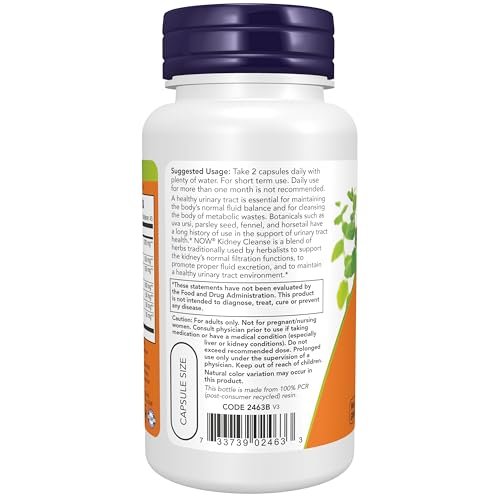 NOW Supplements, Kidney Cleanse with Uva Ursi, Parsley Seed, Fennel, and Horsetail, 90 Veg Capsules - görsel 6