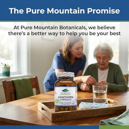 Pure Mountain Botanicals Hawthorn Berry Capsules - 1000mg Organic Hawthorn Supplement per Serving - 90 Vegan Caps - Hawthorne Berry for Heart and Cardiovascular Wellness Support