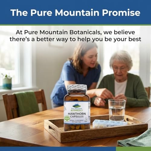 Pure Mountain Botanicals Hawthorn Berry Capsules - 1000mg Organic Hawthorn Supplement per Serving - 90 Vegan Caps - Hawthorne Berry for Heart and Cardiovascular Wellness Support - görsel 1